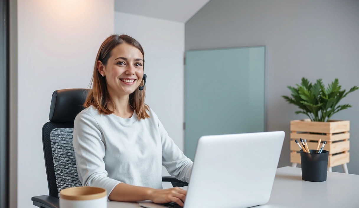 Representante de atención al cliente sonriendo y listo para ayudar