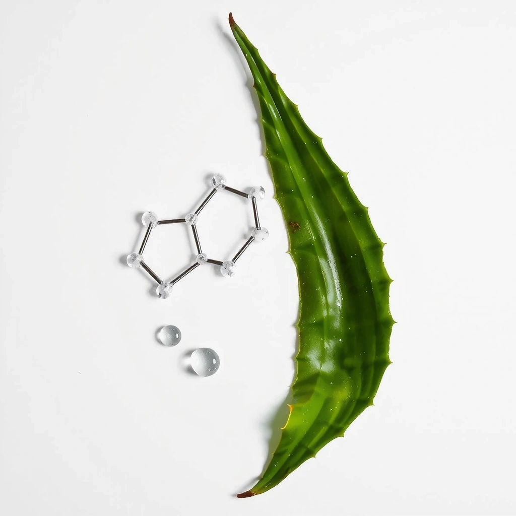 Ingredientes clave del suero facial Granviabf dispuestos artísticamente