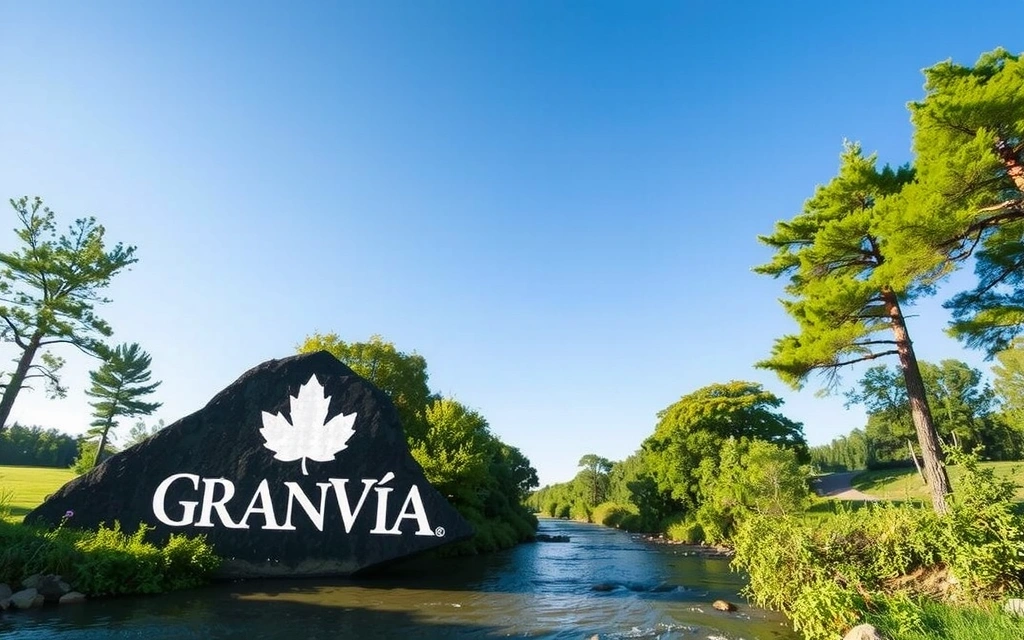 Paisaje natural sereno con el logo sutil de Granviabf