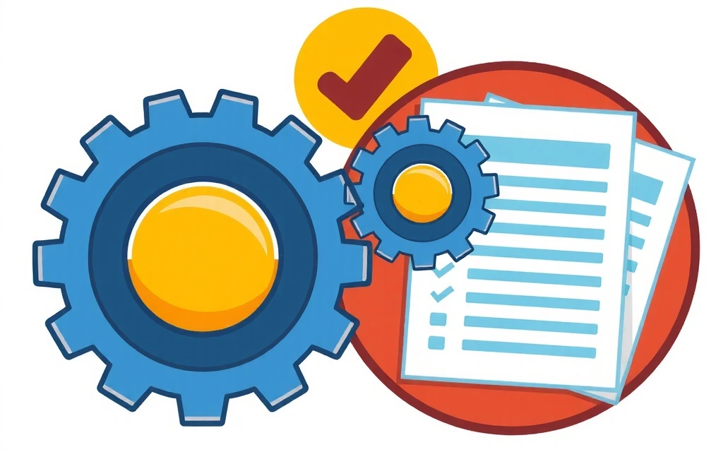 Icono de engranajes y documentos, simbolizando actualizaciones y cambios